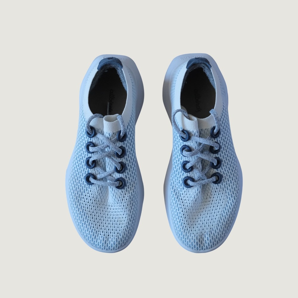 Allbirds Tree Dashers Womens White Blue Sustainable Running Sneakers Size 9.5